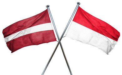 Latvia flag with Indonesia flag, 3D rendering