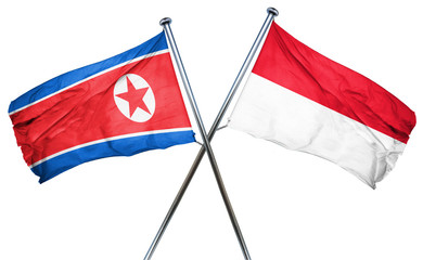 North Korea flag with Indonesia flag, 3D rendering