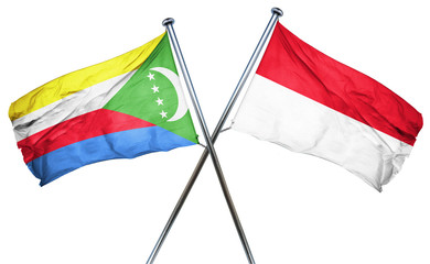 Comoros flag with Indonesia flag, 3D rendering
