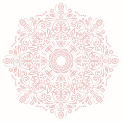 Elegant vector ornament in the style of barogue. Abstract traditional pattern with oriental elements. Light pink round pattern