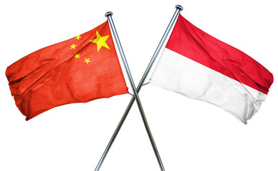 China flag with Indonesia flag, 3D rendering