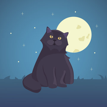 Black cartoon cat isolated illustration