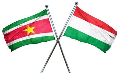 Suriname flag with Hungary flag, 3D rendering