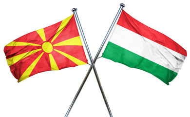Macedonia flag with Hungary flag, 3D rendering