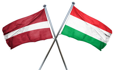 Latvia flag with Hungary flag, 3D rendering