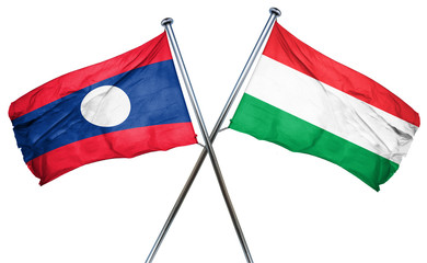 Fototapeta na wymiar Laos flag with Hungary flag, 3D rendering