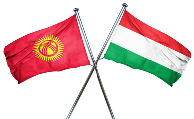 Kyrgyzstan flag with Hungary flag, 3D rendering