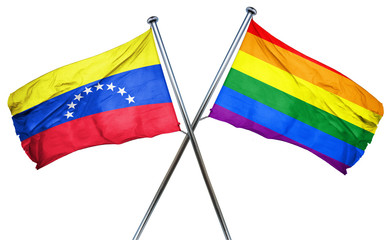Venezuela flag with rainbow flag, 3D rendering