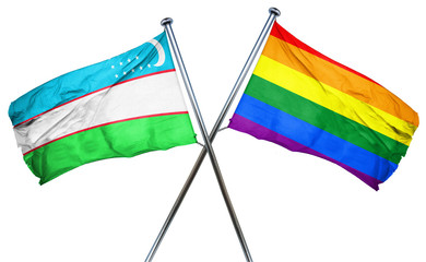 Uzbekistan flag with rainbow flag, 3D rendering