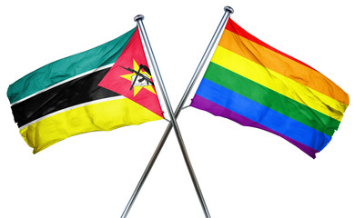 Mozambique flag with rainbow flag, 3D rendering