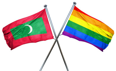 Maldives flag with rainbow flag, 3D rendering