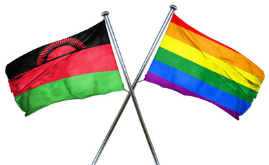 Malawi flag with rainbow flag, 3D rendering