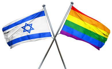 Israel flag with rainbow flag, 3D rendering