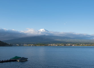 Fuji Mountain boats on the lake