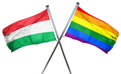 Hungary flag with rainbow flag, 3D rendering