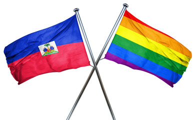 Haiti flag with rainbow flag, 3D rendering