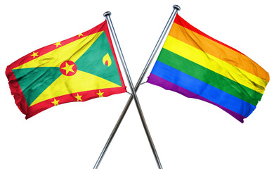 Grenada flag with rainbow flag, 3D rendering