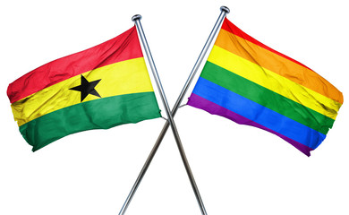 Ghana flag with rainbow flag, 3D rendering