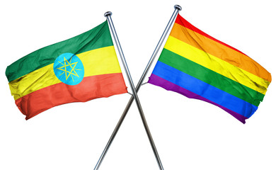 Ethiopia flag with rainbow flag, 3D rendering
