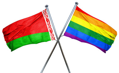 Belarus flag with rainbow flag, 3D rendering