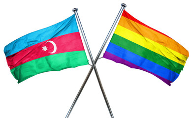 Azerbaijan flag with rainbow flag, 3D rendering