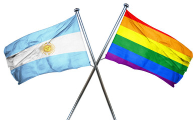 Argentina flag with rainbow flag, 3D rendering