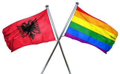 Albania flag with rainbow flag, 3D rendering