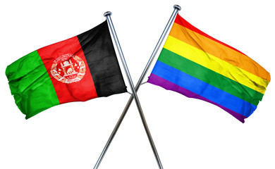 Afghanistan flag with rainbow flag, 3D rendering