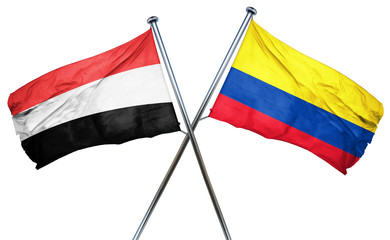 Yemen flag with Colombia flag, 3D rendering