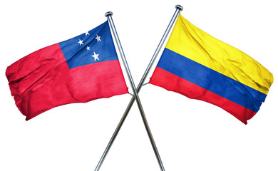 Samoa flag with Colombia flag, 3D rendering