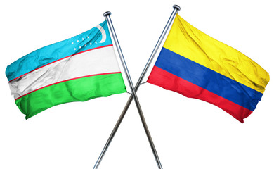 Uzbekistan flag with Colombia flag, 3D rendering
