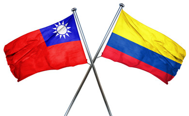 Republic of china flag with Colombia flag, 3D rendering