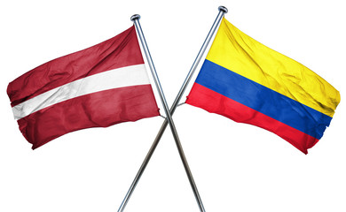 Latvia flag with Colombia flag, 3D rendering