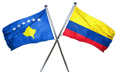 Kosovo flag with Colombia flag, 3D rendering
