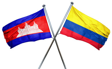 Cambodia flag with Colombia flag, 3D rendering