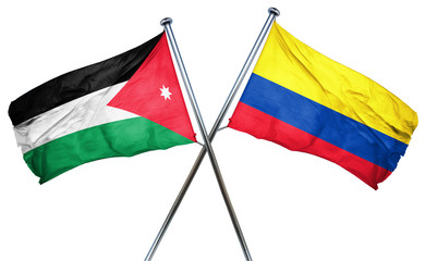 Jordan flag with Colombia flag, 3D rendering