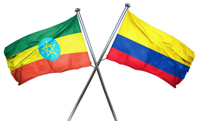 Ethiopia flag with Colombia flag, 3D rendering