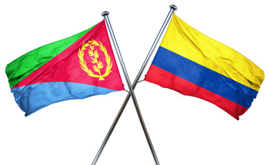 Eritrea flag with Colombia flag, 3D rendering
