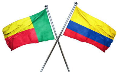 Benin flag with Colombia flag, 3D rendering