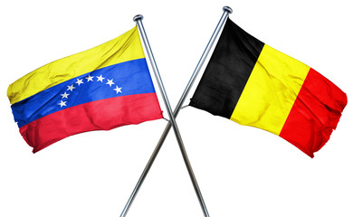 Venezuela flag with Belgium flag, 3D rendering