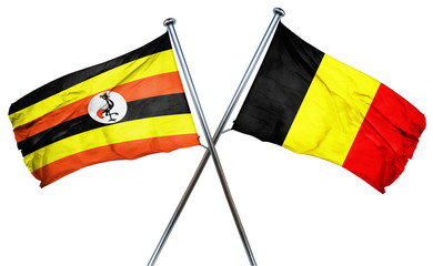 Uganda flag with Belgium flag, 3D rendering