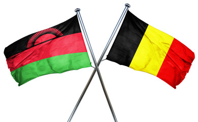 Malawi flag with Belgium flag, 3D rendering