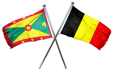 Grenada flag with Belgium flag, 3D rendering