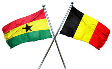 Ghana flag with Belgium flag, 3D rendering
