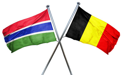 Gambia flag with Belgium flag, 3D rendering