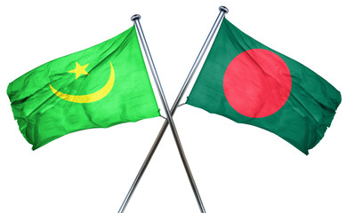Mauritania flag with Bangladesh flag, 3D rendering