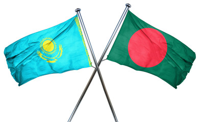 Kazakhstan flag with Bangladesh flag, 3D rendering