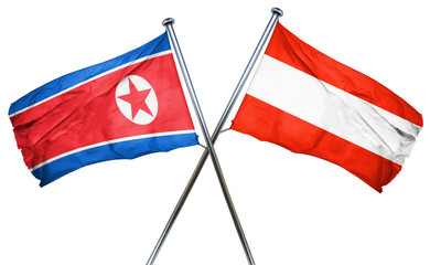 North Korea flag with Austrian flag, 3D rendering