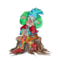 Funny Gnome watercolor isolated cartoon character on white