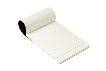 blank pages of a notebook open slightly isolated on white background.